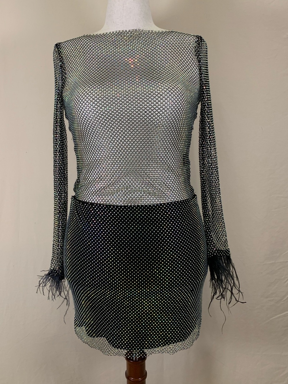 Steve Madden Crystal Mesh Two Piece Top and Skirt Set Small